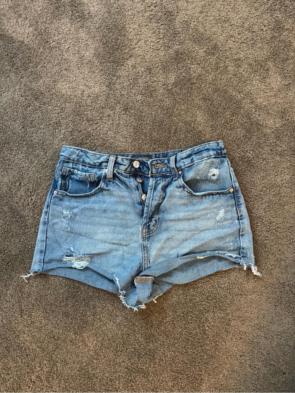 Women's Distressed High-Waist Denim Shorts - Light Blue